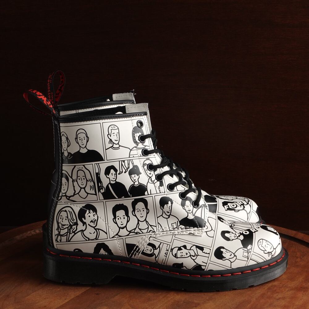 Dr. Martens Boots Unisex SZ M9 W10 BLK White 1460 Fuyuki Kanai For Pride Combat